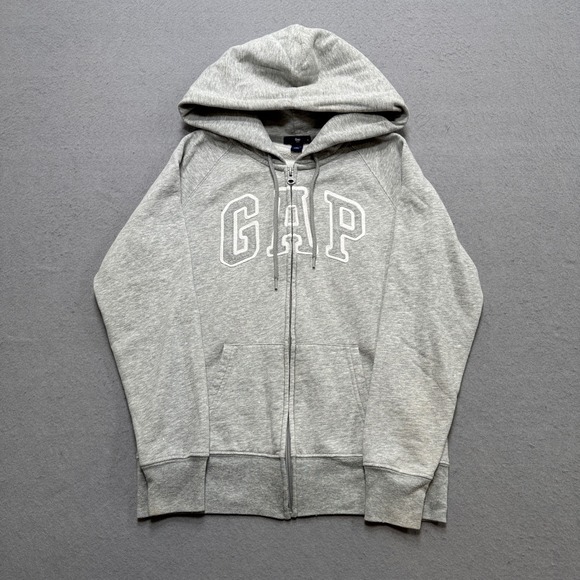 GAP Tops - GAP Hoodie Women's‎ Small Light Gray Embroidered Fleece Lined Full Zip Skater